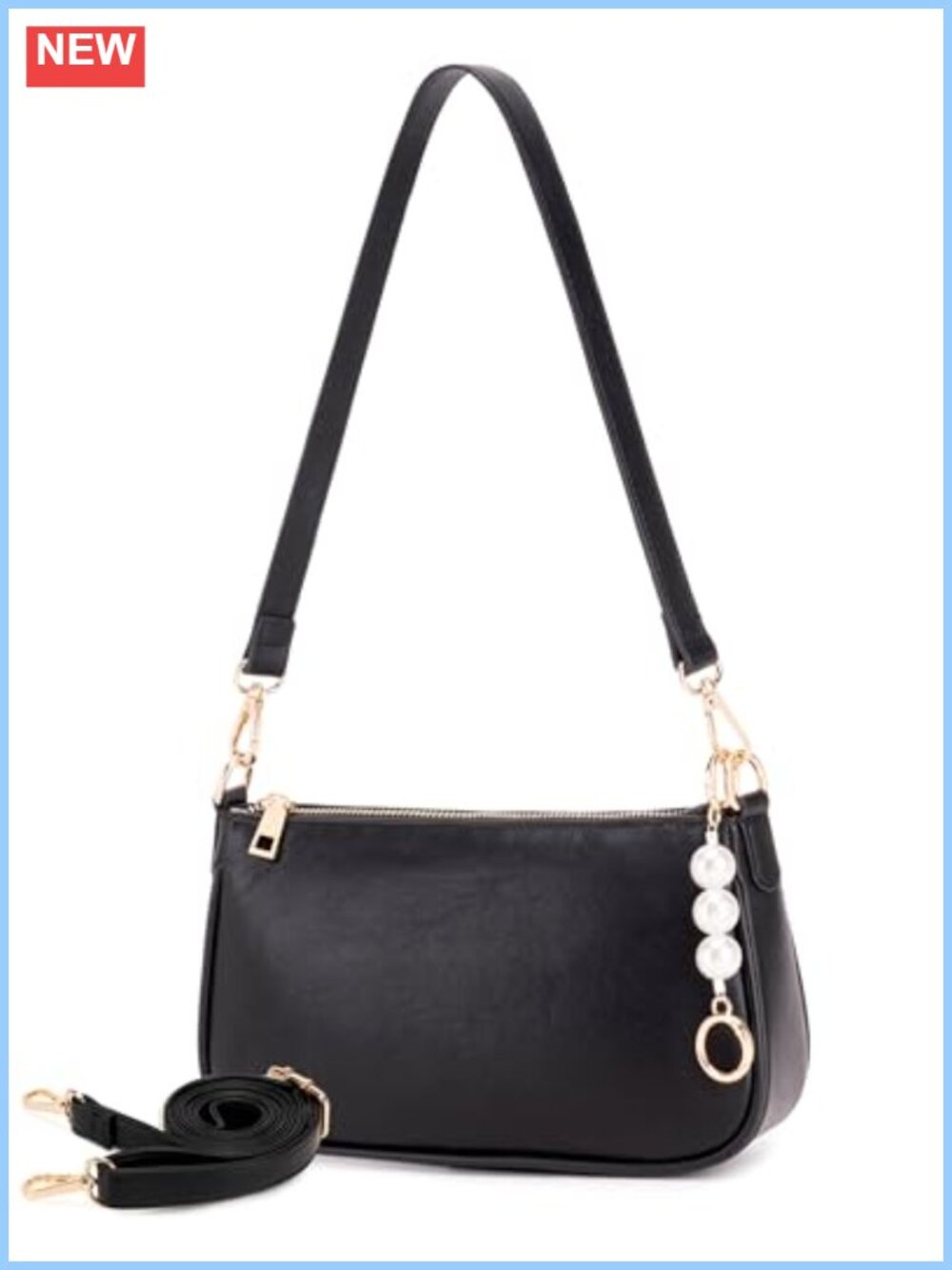 Vegan Leather Shoulder Bag Crossbody Satchel with 3 Detachable Straps